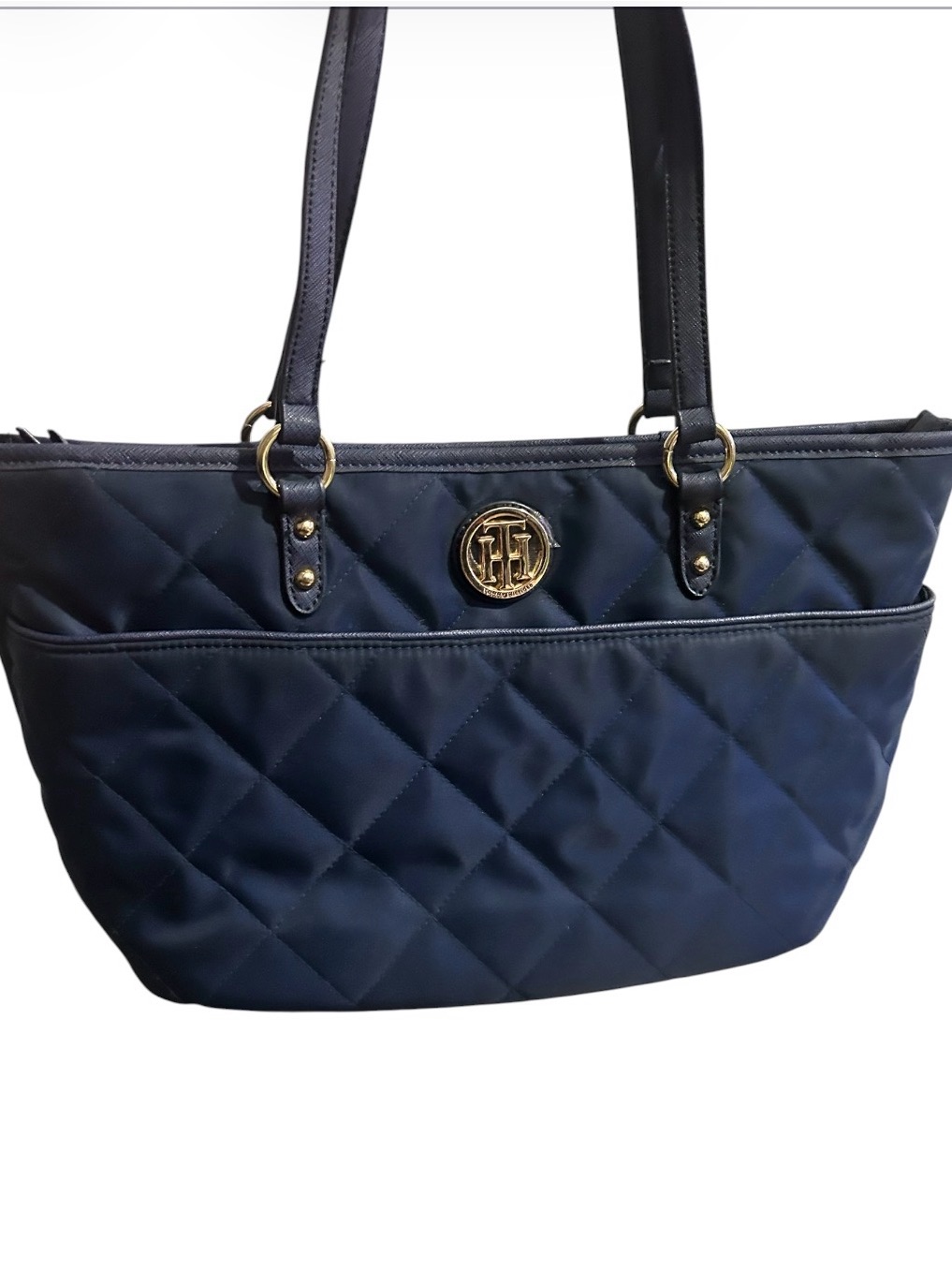 Tommy Hilfiger Quilted Navy And Gold Tote